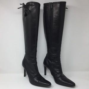 Ralph Lauren Tall Leather Black Boot - Zip Up